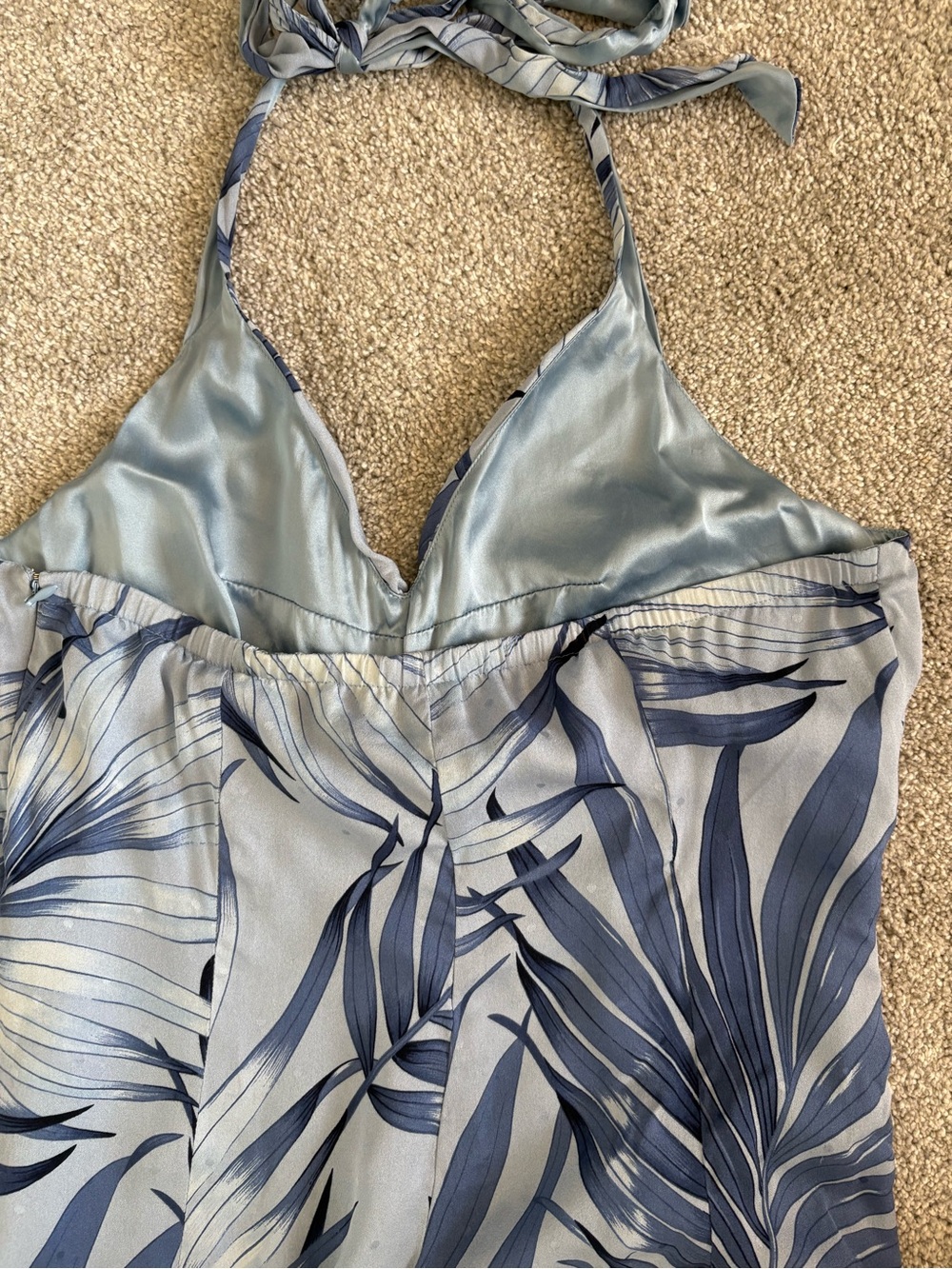 Tommy Bahama 100% Silk Halter Maxi Dress 8 Blue Tropical Palm Leaf Resort Wear - Picture 12 of 13